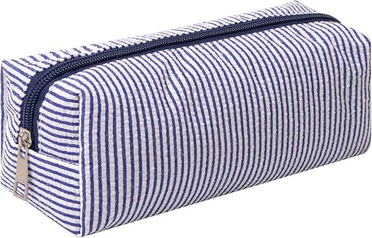 Cute Pencil Case Capacity Pencil Pouch Aesthetic Pen Bag Office Stationery Organizer Simple Sturdy Multifunctional Cosmetic Pouch (Navy blue)