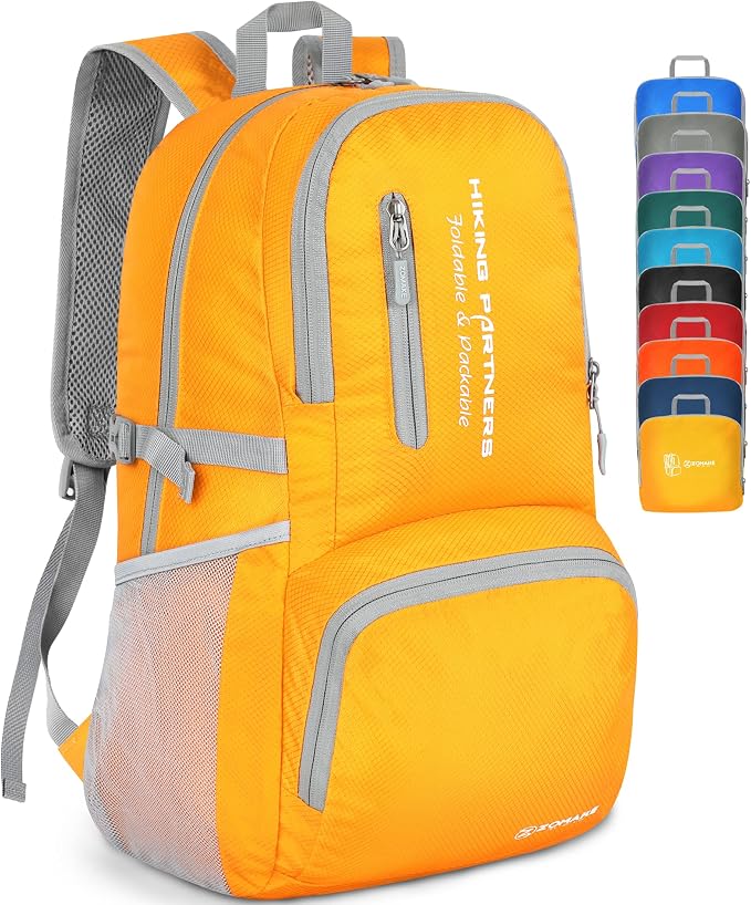 ZOMAKE Lightweight Packable Backpack - 35L Light Foldable Hiking Backpacks Water Resistant Collapsible Daypack for Travel(Yellow New) | Light Hiking Backpacks Water Resistant Collapsible Day Pack for Travel, Everyday Carry, Multi-Pocket Layout, Heavy D...