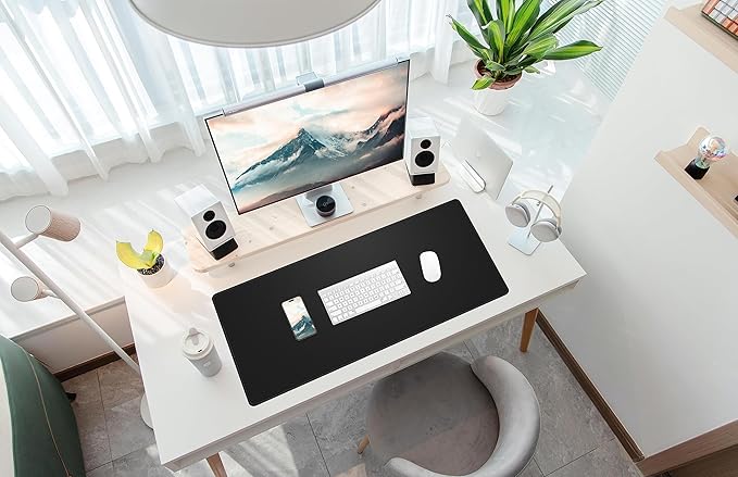 AFIING Cork Desk Mat 35.4" x 17", Dual-Sided Natural Cork & PU Leather Desk Pad, Non-Slip Waterproof Large Mouse Pad for Office, Home & Gaming (Black)