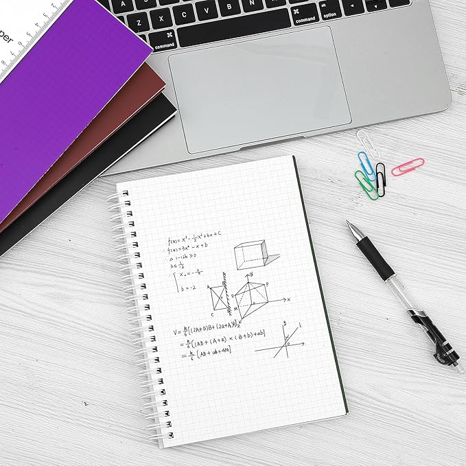 BESARME 4 Pack Graph Paper Notebook A5 Grid Paper Notebooks Waterproof Plastic Graphing Spiral Journal 5.7" x 8.22" Engineering Notebooks for Work School Supplies, 640 Pages 100 GSM