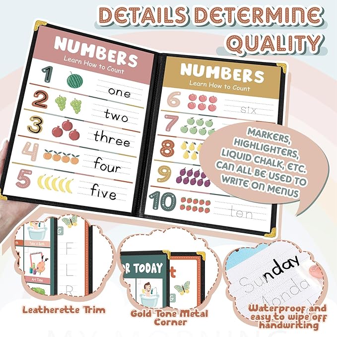 Fuyoooo Homeschool Morning Menu Kit for Preschool Learning – 16 Educational Posters & 2 Menu Covers for Toddlers and Kids, Daily Learning Activities for Homeschool Classroom(Morandi Color)