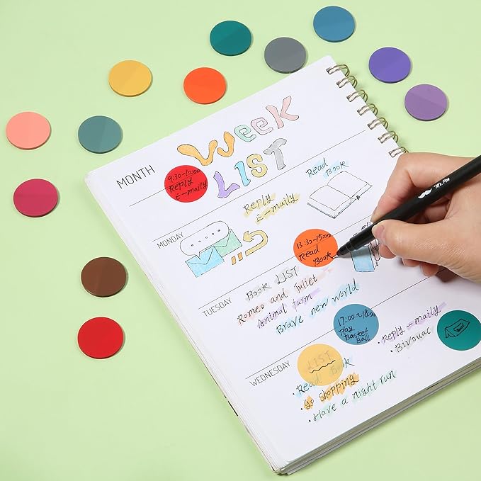 Mr. Pen- Round Transparent Sticky Notes, 1.1” Diameter, 14 Pads, 560 Sheets, Colorful, Water-Resistant See-Through Sticky Notes & Fineliner, Smooth Writing, Note Tabs for Bible Journaling, Studying