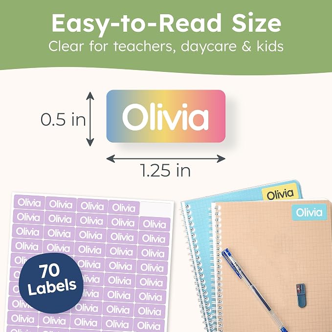 Personalized Universal Name Labels for Kids & Adults - Candy [70pcs] - Waterproof Name Stickers for School, Daycare & Clothes - Item & Supplies Name Stickers - Custom Stick On Labels