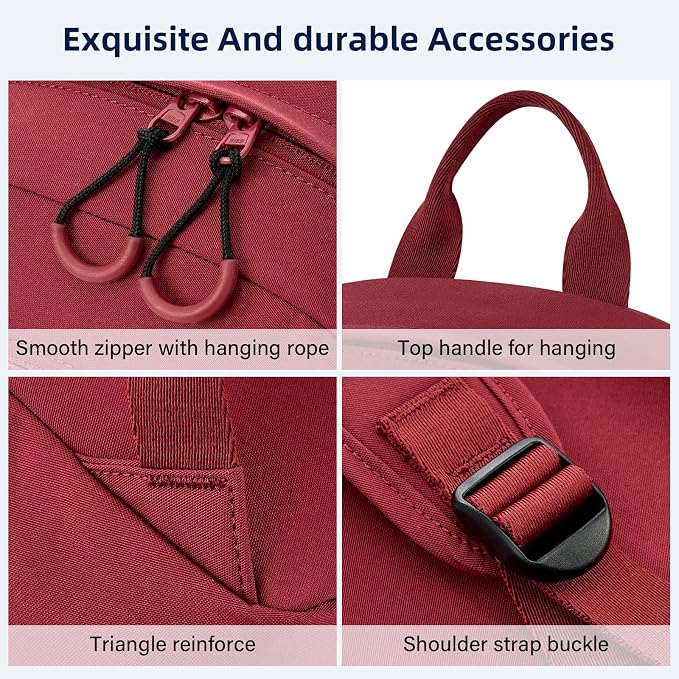 HanTrip 13 Inch Mini Small Travel Backpack Cary on For Women Men, Burgundy | 13L Capacity, Lots of Pockets, Padded Shoulder Strap, Lightweight, Water Resistant, Bookbag for College, Commuter, Work