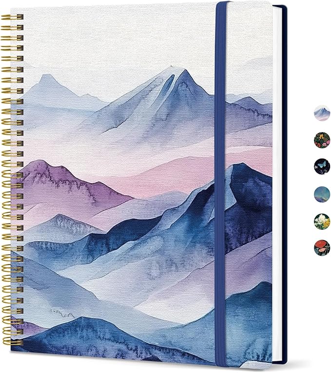 Taja Large Spiral Lined Journal for Women, 8.5" x 11" Notebooks for Work Collge Ruled, A4 Aesthetic Cute Journaling Notebooks for Writing, Plastic Cover, Distant Peaks