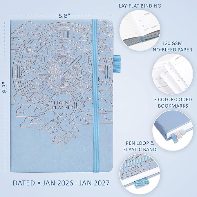 Legend Dated Hourly Weekly Planner 2026 – Daily, Monthly & Yearly Agenda with Time Slots – Hardcover Organizer Journal, 5.8x8.3” (Periwinkle)