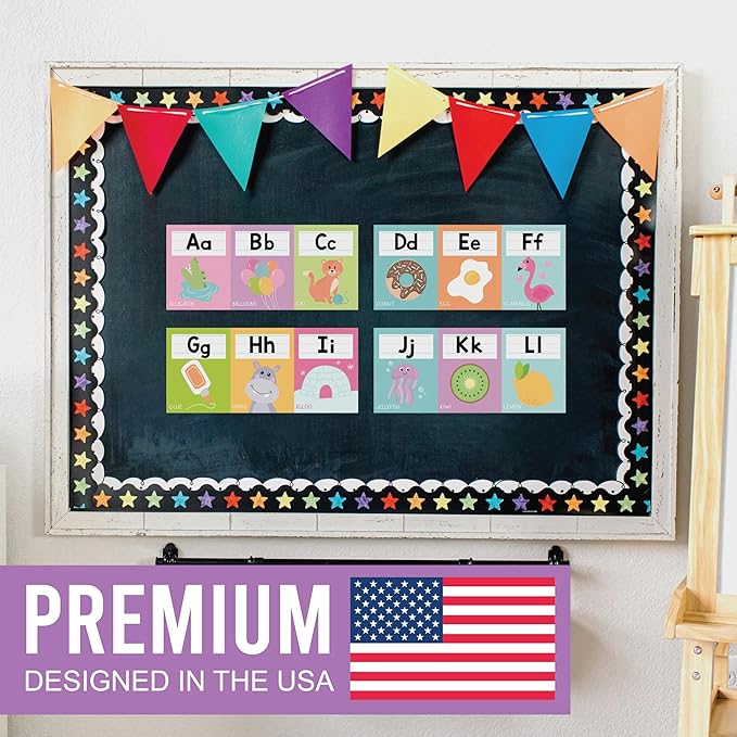 Hadley Designs Alphabet for Classroom Wall Decor - ABC Posters for Classroom Wall Chart Preschool & Kindergarten, ABC Letters & Number Line Elementary, Alphabet Cards, Pastel Classroom Decor