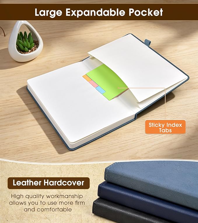 Lined Journal Notebook, A5 Hardcover Leather Journals for Writing, 160 Numbered Pages, 5.7'' x 8.3'' Journaling Notebooks for Men Women, Thick Paper College Ruled Journal for Work Office School, Dusty Blue