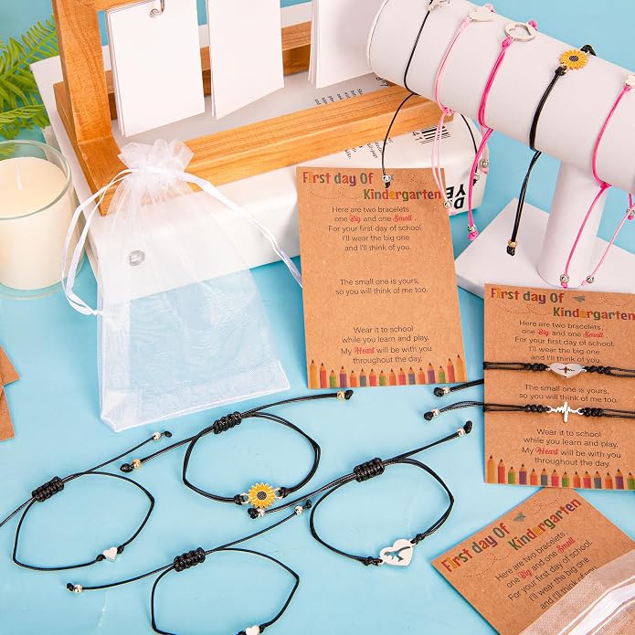 Back to School Supplies, First Day of Kindergarten Bracelet, Back to School Bracelet Mommy and Me, Prek Matching Wish Bracelets Set, Adjustable Bracelet for Boys Girls Gifts Stuff Bulk