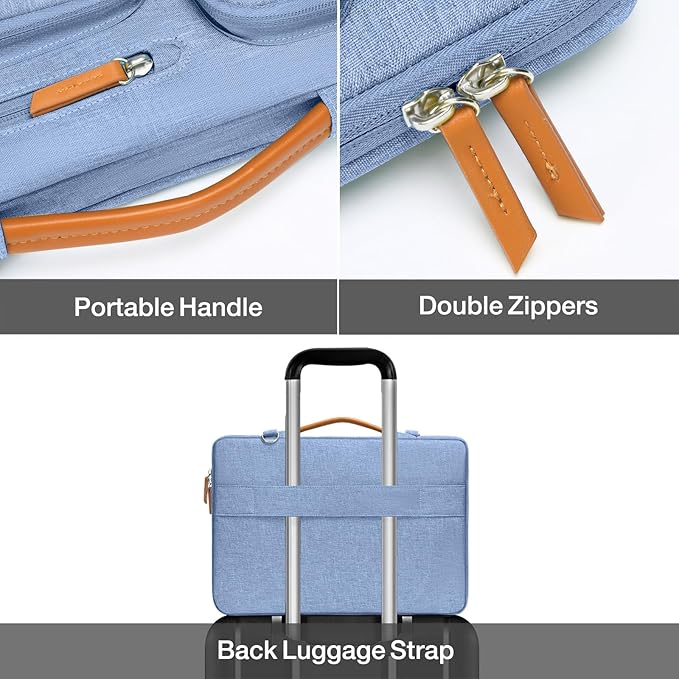 MOSISO 360 Protective Laptop Shoulder Bag,15-15.6 inch Computer Bags Compatible with MacBook Pro 16 inch, HP, Dell, Lenovo, Asus Notebook,Side Open Messenger Bag with 4 Zipper Pockets, Sky Blue
