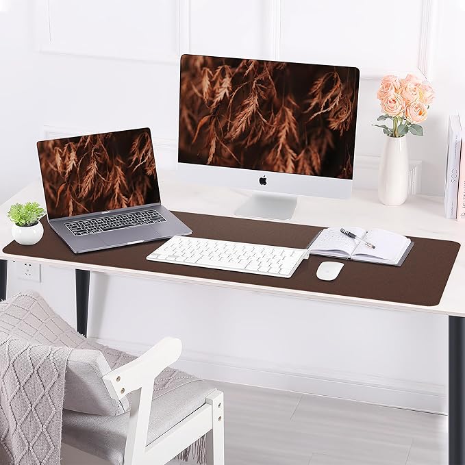 AFIING Cork Desk Mat 35.4" x 17", Dual-Sided Natural Cork & PU Leather Desk Pad, Non-Slip Waterproof Large Mouse Pad for Office, Home & Gaming (Coffee)