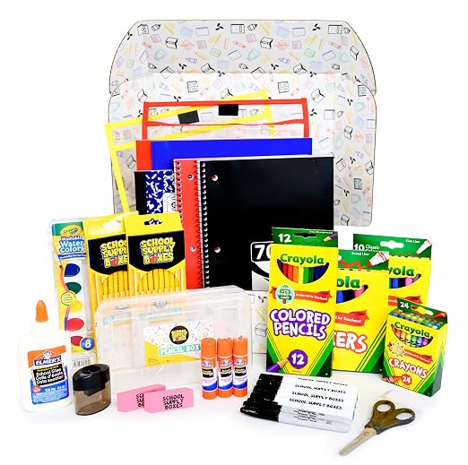 School Supply Boxes | Artistic Bundle (1 Box) | Back to School Essentials Kit for Students & Teachers | Includes Dry Erase Pocket Folders, Coloring Products, & Glue Products