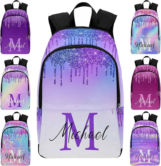 M YESCUSTOM Custom Teen Girls School Backpack, Personalized Name Kids Bookbag for Girls Boys Elementary Middle School Bags Travel Laptop Backpack Casual Daypacks