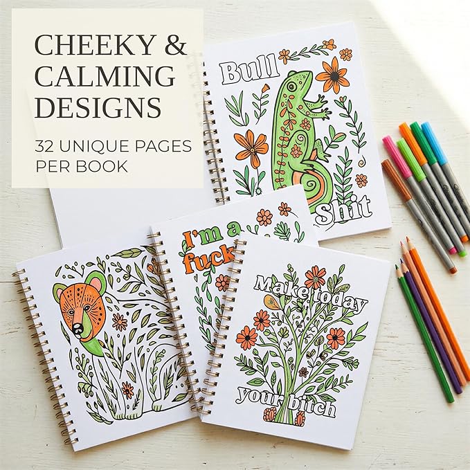 Beautiful Coloring Book Set of 2 for Adult Relaxation - Funny Coloring Books with Floral Designs for a lot of Laughs - The Perfect Stress-Relieving Gift for Women
