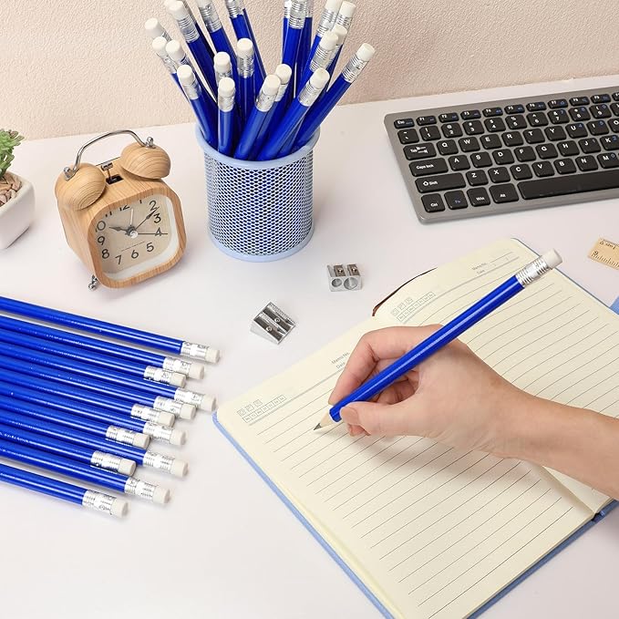 Fainne 48 Pcs Fat Pencils Jumbo Big Thick Large Pencils and 3 Pieces Sharpeners for Kids Beginners Preschoolers Kindergarten School Office Supplies (Blue+silver,Round)