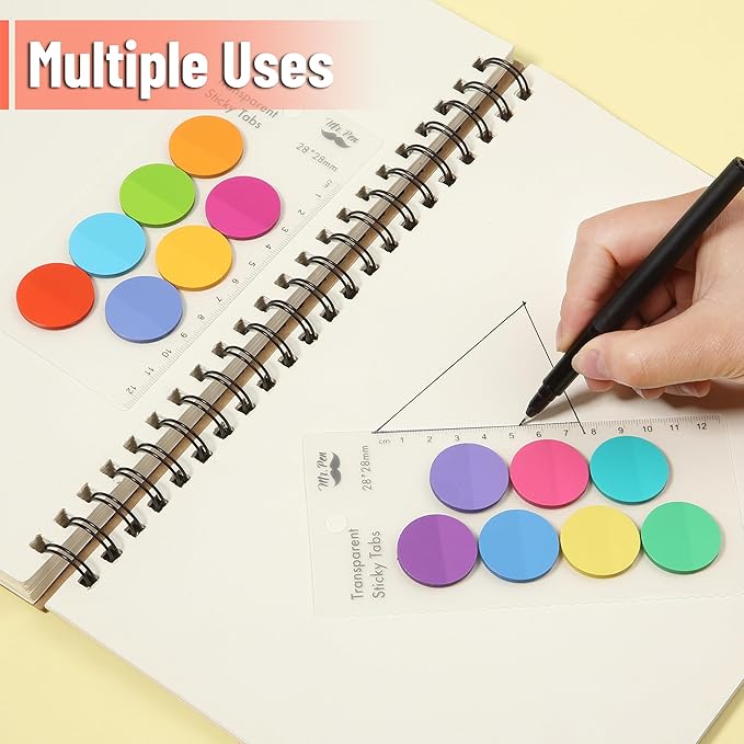 Mr. Pen- Round Transparent Sticky Notes, 1.1” Diameter, 14 Pads, 560 Sheets, Colorful, Water-Resistant See-Through Sticky Notes & Fineliner, Smooth Writing, Note Tabs for Bible Journaling, Studying