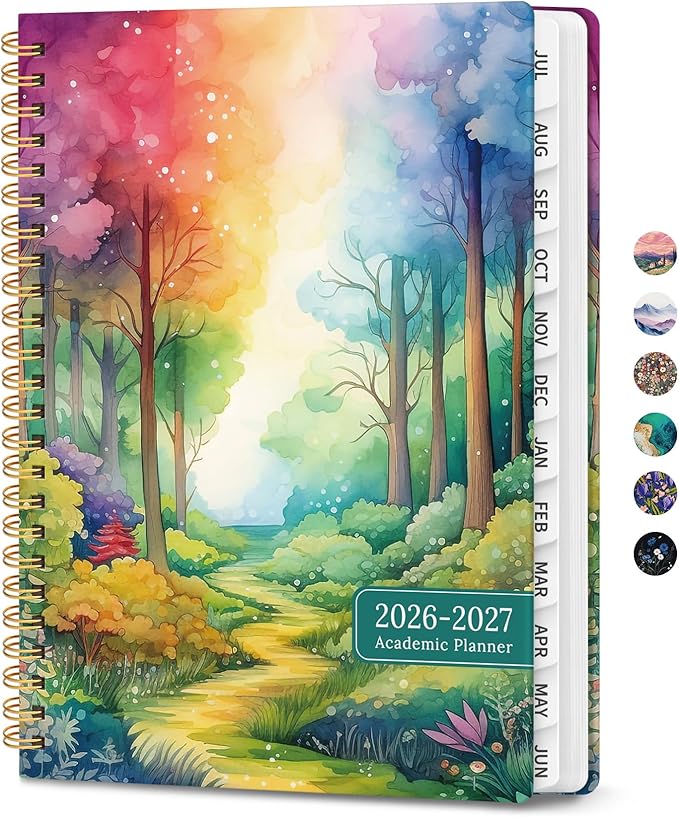 Planner 2026-2027, Monthly and Weekly Academic Planner July 2026 - June 2027, Hardcover Student Teacher Planning Agenda Calendar Book with Tabs, Perfect for Office School Supplies, A4 (8.5" x 11") - Mystic Forest