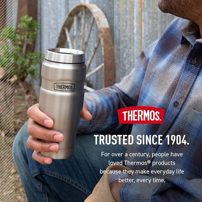 THERMOS Stainless King Travel Tumbler, 16 Ounce, Vacuum-Insulated | Matte Steel | Pack of 4