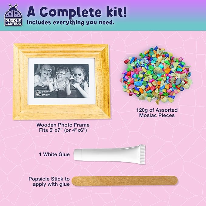 PURPLE LADYBUG DIY Mosaic Photo Frame Crafts for Girls 8-12 6-8 - Great Gift for Teens Tweens, Fun Craft Kit for Kids & Girl Birthday Gifts for 7 8 9 10 11 12 Years Old