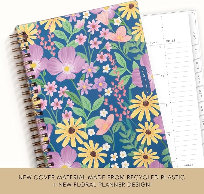 Blue Sky Sustainability 2025-2026 Weekly and Monthly Academic Year Planner Calendar, July 2025 - June 2026, 5" x 8", Flexible Cover From Recycled Plastic, Wirebound, Laminated Tabs, Storage Pocket, Gail