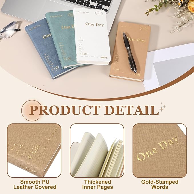 PATIKIL 2Pcs Planner Notebook, 7 x 3.8" 96 Sheets Undated Daily Planner Pocket to Do List Daily Weekly Goals Notebook for Office Home Study Work Time Management Habit Tracker, Brown