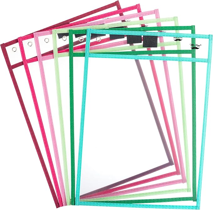 Mr. Pen- Reusable Dry Erase Pocket Sleeves, 10" x 14", 6 Pack, Mint Melody, Clear Plastic Paper Sleeves, Ticket Holders, Clear Plastic Sheet Protectors, Teacher, School, Classroom Supplies