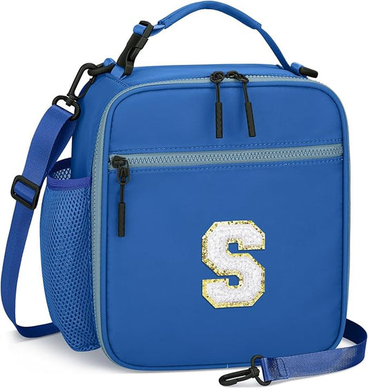 Initial Insulated Lunch Bag for Boys Kids, Back to School Gift, Reusable Leak-proof Lunch Box with Adjustable Strap for School Daycare Travel Picnic（Blue，S）