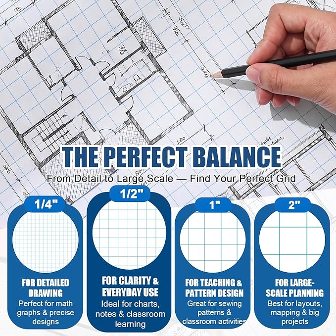 Jetec 1 Roll Large Grid Graph Paper Roll 1/2'' Grid 16.5 Inch x 98ft Math Graph Paper for Journaling Composition Planner Classroom Teaching Drafting Supplies Kids Students Gifts
