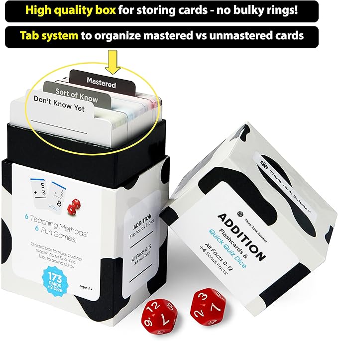 Think Tank Scholar 346 Addition and Subtraction Flash Cards Set (Award Winning) All Facts Color Coded, for Kids in Kindergarten, 1st, 2nd, 3rd Grade Class or Homeschool - Games & Chart