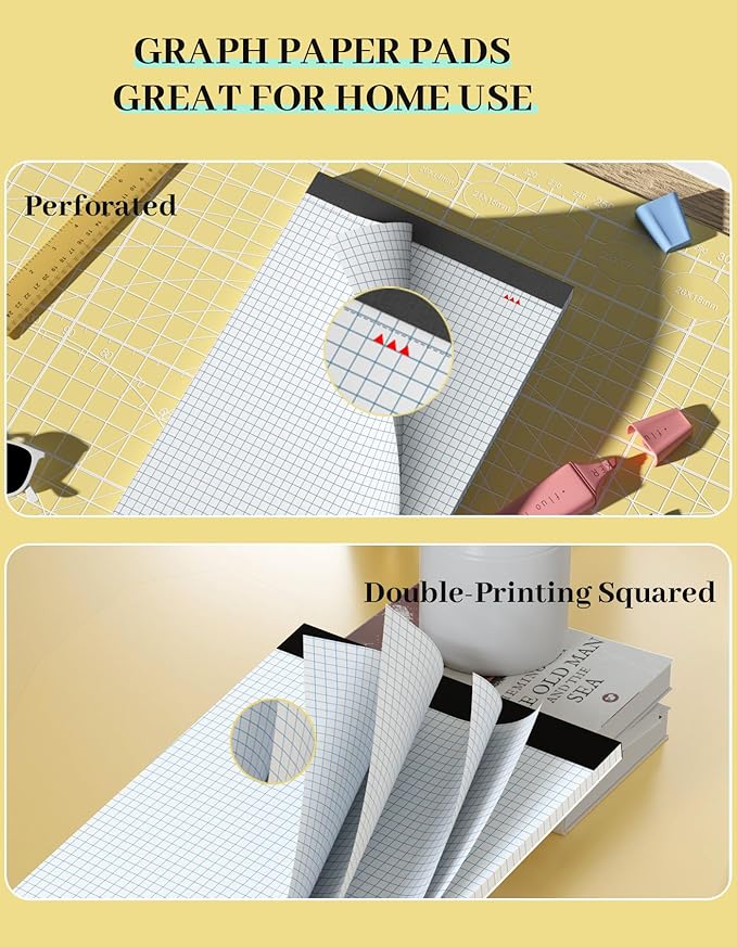 Graph Paper 8.5 x 11, 6 Pack, 4x4 Graph Ruled, Grid Paper 8-1/2 x 11, Blueprint Quadrille Pad 8.5'' x 11'', Easy Tear Off Graph Paper Pad White Grid Notebook, White Draft Paper 30 Sheets/Pad