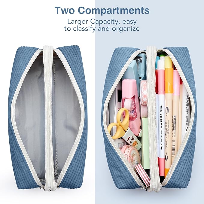 KALIDI Large Pencil Case Corduroy Pencil Pouch Box Cute School Supplies for Teen Girls Boys, Navy Blue