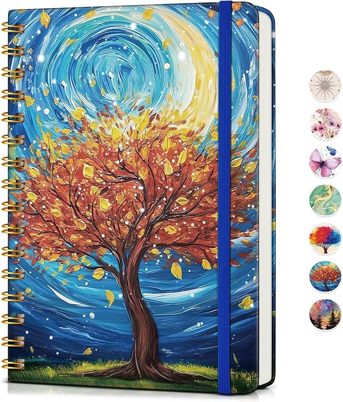 PAPEJOON Lined Spiral Journal Notebook for Women, A5 Cute Hardcover Spiral Journals for Writing, 150 Pages Pretty College Ruled Notebooks for Work & Note Taking, 5.75" x 8.38", Cosmic Tree of Life