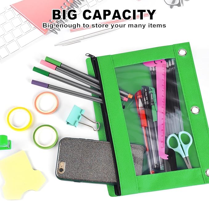 Pencil Pouch for 3 Ring Binder, 72 Pack Bulk Pencil Bags with Zipper, 6 Colored Pencil Case for Classroom School Office Supplies, Large Sturdy and Durable Cloth Pencil Pocket for 3 Holder Binder