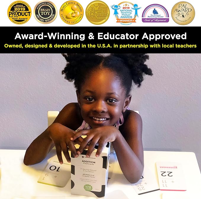 Think Tank Scholar 173 Addition Flash Cards Set (Award Winning) All Facts 0-12 Answer on Back, for Kids in Kindergarten, 1ST, 2ND, 3RD Grade Class or Homeschool - Addition Games & Charts