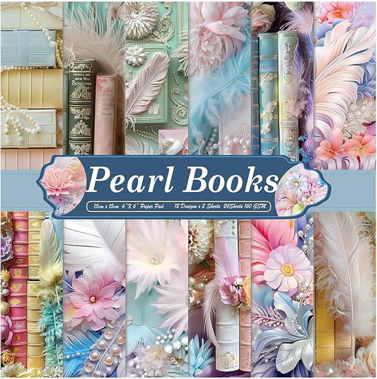 Scrapbook Paper,24 Sheets 6"x 6" Vintage Scrapbook Supplies,Single-Sided Pattern Decorative Cardstock Paper for Junk Journal,Card Making,DIY Album, Art Journaling,Decoupage Craft,Pearl Books