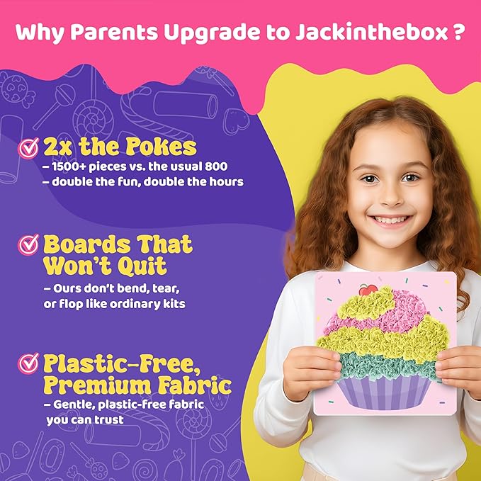 jackinthebox Poke Poke Art for Kids - Candyland Theme, Mess-Free Fabric Art and Craft, Flower Pressing Kits, Gift for Kids, DIY Activity Boy Gift for Girls and Boys Ages 4 5 6 7 8