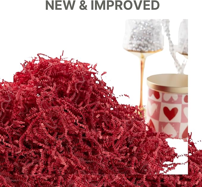FRILLZ by DECOfill™ Crinkle Cut Paper Shred Filler for Baskets, Gifts, Packing and Protecting your Mother's Day, Christmas, Holiday Valentine's, and other events (2 pound, Red)