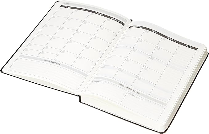 Amazon Basics Daily Planner and Journal, Weekly and Monthly, Undated, Productivity Organization with Goals, Hardcover, 5.8" x 8.25", Black