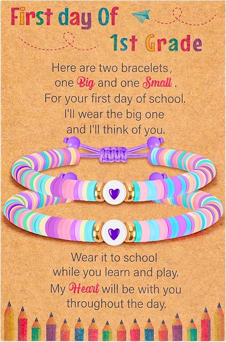 Back to School Supplies, First Day of Kindergarten Bracelet, Back to School Bracelet Mommy and Me, Prek Matching Wish Bracelets Set, Adjustable Bracelet for Boys Girls Gifts Stuff Bulk
