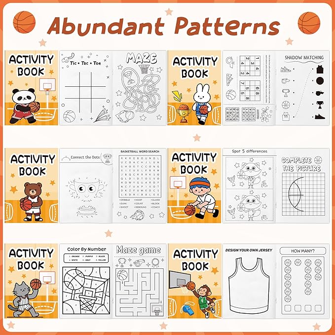 JAPBOR Basketball Activity Coloring Books - 24PCS Mini Basketball Theme Activities Color Book Bulk for Kid Party Favor, Animal Sport Small Colouring Page for Birthday Gifts Class Drawing Painting Game