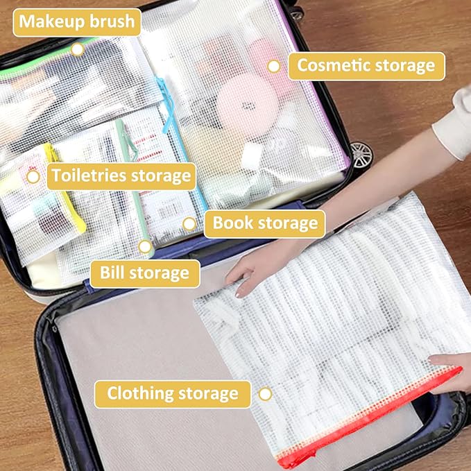 YOPCDJ 42pcs Mesh Zipper Pouch Bags, Puzzle Bag for Organizing Storage,12 Colors for Puzzles Board Game Storage, 8 Sizes for Reusable Plastic Zip Organizer for Travel
