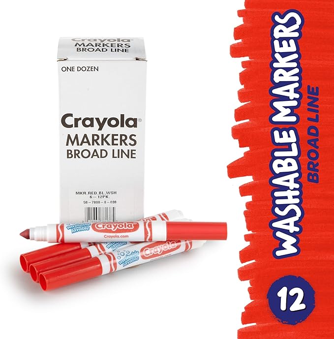 Crayola Washable Markers for Kids - Red (12ct), Bulk Broad Line Markers for School, Classroom Essentials, Teacher Classroom Must Haves for Elementary School