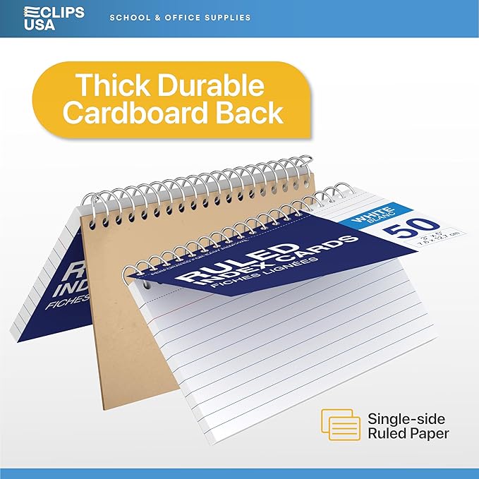 Spiral Bound White Index Cards 3x5 Index Card Book Spiral Flashcards White Note Cards (30 Pack)