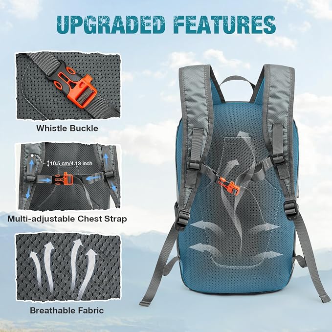 G4Free 18L Lightweight Packable Hiking Backpack for Men Women | Small Foldable Daypack for Travel Camping Trip
