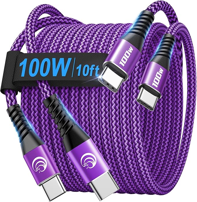 USBC to USBC 100W [10ft/2 Pack] USB C to USB C Fast Charging Cable Braided C to C Charger Cord for MacBook Pro/Air, iPhone 16 15 Pro Max Plus,iPad Pro,Samsung Galaxy S25 Ultra S24 S23,Pixel,PS5,Switch