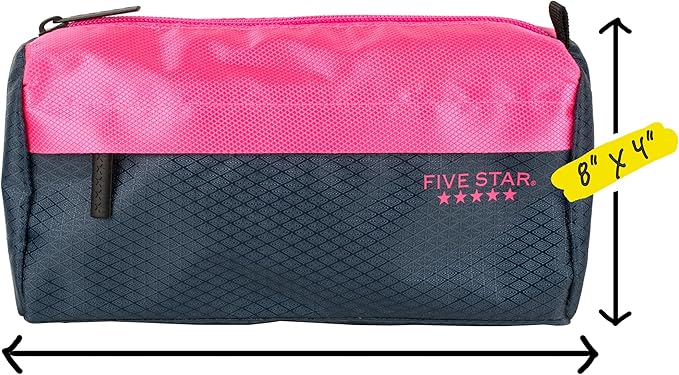 Five Star Pencil Pouch, Pen Case, 9-Pocket Zipper Pouch, Storage Organizer for School Supplies Earbuds Chargers Cables Makeup, Navy/Pink (505600B-ECM)