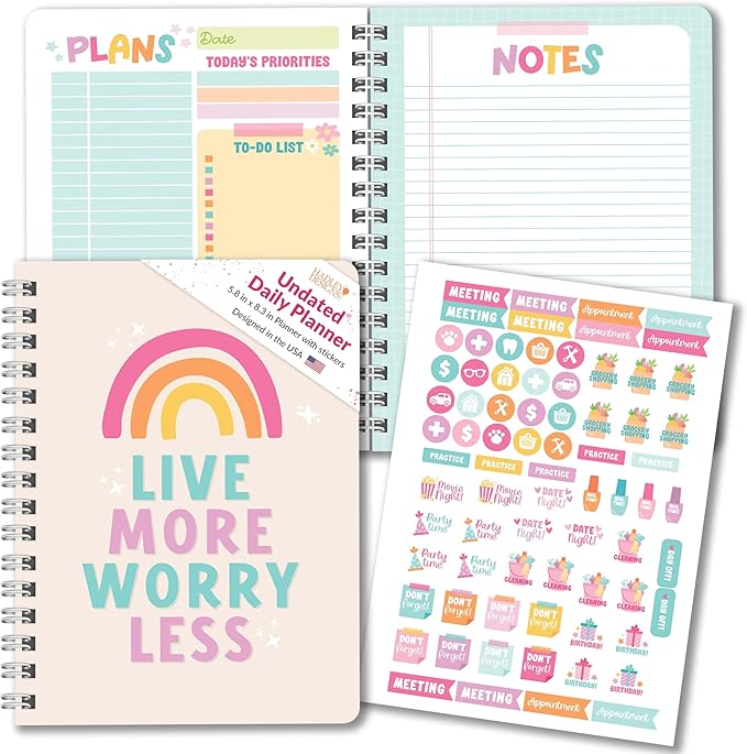 Hadley Designs Daily Planner Undated - Undated Daily Planner with Hourly Schedule, To Do List Notebook for Work, Day Planners for Kids & Adults, Teacher Supplies, Teacher Graduation Gifts