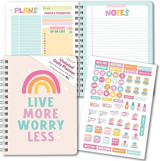 Hadley Designs Daily Planner Undated - Undated Daily Planner with Hourly Schedule, To Do List Notebook for Work, Day Planners for Kids & Adults, Teacher Supplies, Teacher Graduation Gifts
