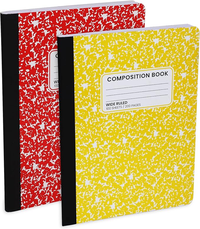 Manaloom Vibrant Marble Composition Notebook Wide Ruled - 2 Pack - 100 Sheet Durable Sewn Binding Composition Books - 100 Sheets/200 Pages - Assorted Colors (may vary)
