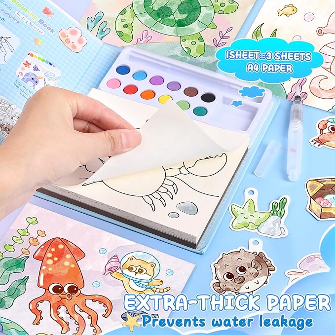 Accevo Paint with Water Coloring Books for Toddlers, Mess Free Watercolor Painting Sets Activity for Kids Arts Crafts Gift Toy for Boy Girl Ages 4 5 6 7 8 Christmas Stocking Stuffers Birthday